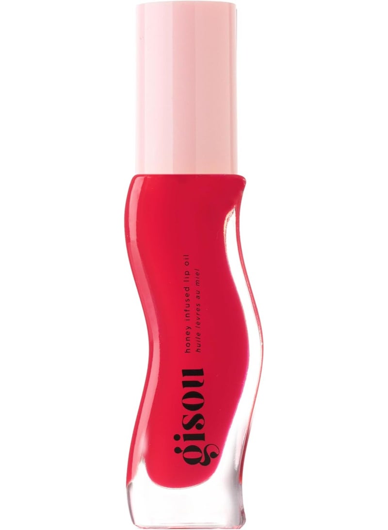 Honey Infused Lip Oil Strawberry Sorbet - Sheer Pinky Red, Hydrating & Nourishing Lip Treatment 8ml